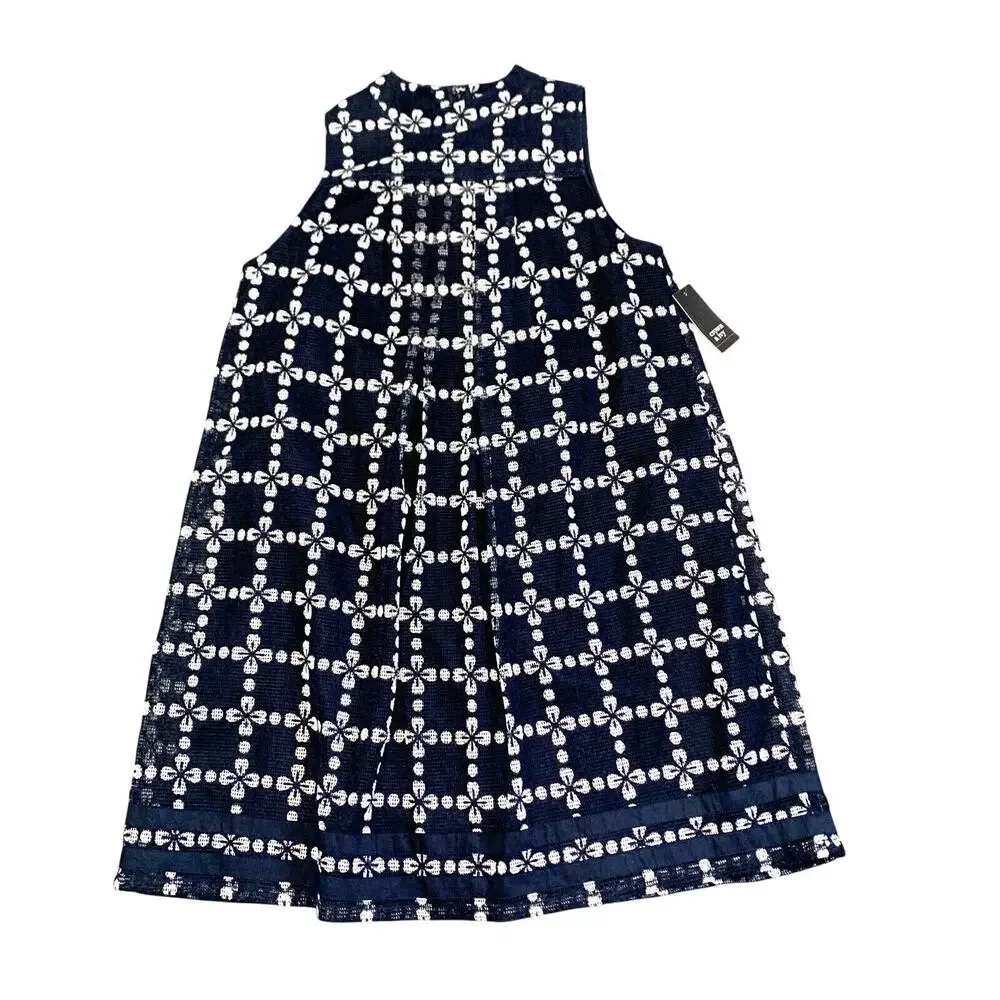 Crown & Ivy women's Navy White new romantic lace sheath dress sz s halter neck - Picture 2 of 10
